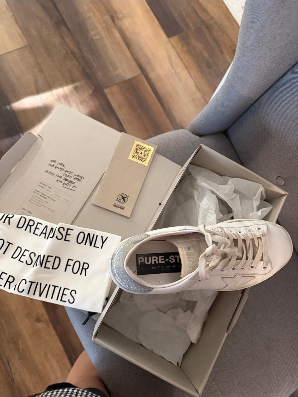 Golden Goose White Low-Top Sneaker with Silver Glitter Heel Tab